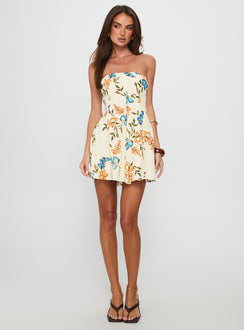 Doe Eyed Tie Back Strapless Mini Dress Multi