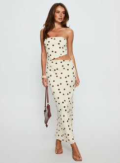 Jasira Strapless Drape Maxi Dress Cream Polka Dot