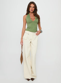 Fifi Halter Longline Wrap Top Olive Green