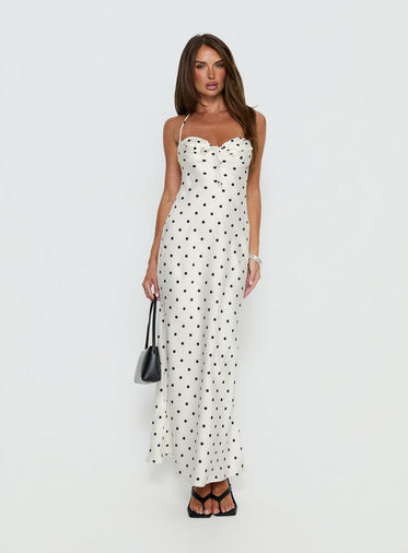 strapless open back dress Nellie Maxi Dress | Brown Polka Dot | Womens main image 0