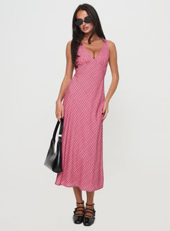 front view of model wearing Princess Polly Nellie Midi Dress Pink Check Plunger 