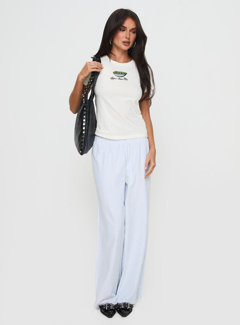 front view of model wearing Princess Polly Tease Me Top Cream Short Sleeves Crew Neck 