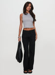 front view of model wearing Princess Polly Two Lovers Low Rise Pants Black High Waisted Pants 