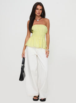 front view of model wearing Princess Polly Affogato Top Yellow Sleeveless straight 