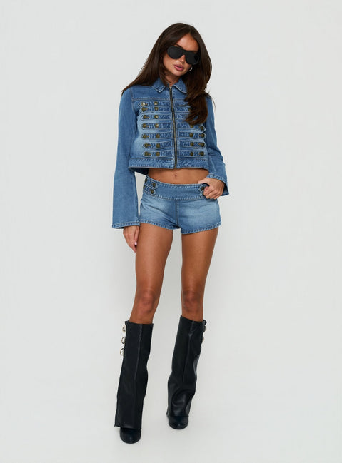 Abellah Military Denim Micro Shorts Gewaschenes Blau