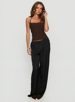 Cherise Bead Detail Top Brown Pinstripe
