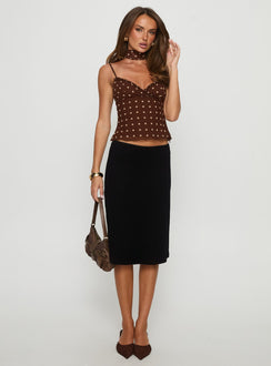 Mishy Scarf Detail Cami Top Brown Polka