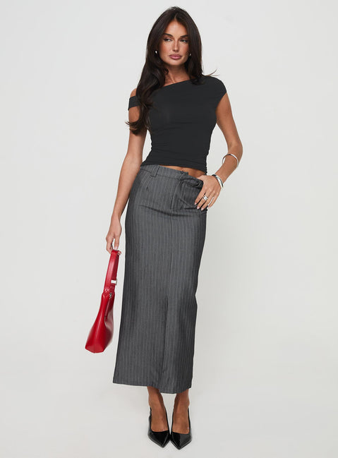   front view of model wearing Princess Polly Cubeb Maxi Skirt Grey 