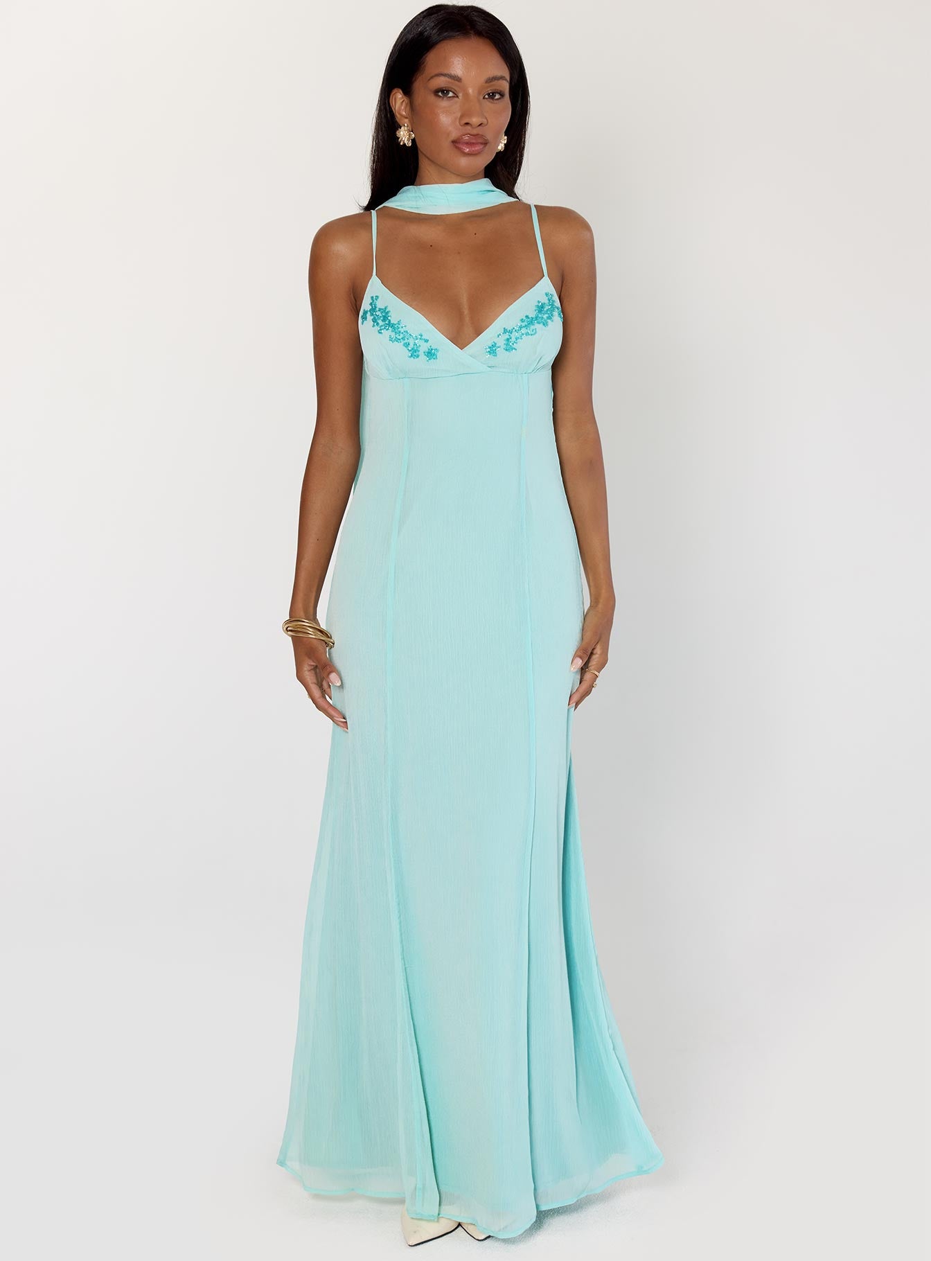 Jadira Scarf Maxi Dress Aqua | Princess Polly