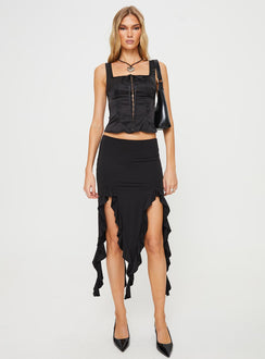 product Peachey Asymmetric Ruffle Midi Skirt Black Princess Polly  Mini Skirts 