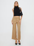 Front view of model wearing  front Princess Polly High Waisted Pants  Paulino Double Waistband Pants Beige