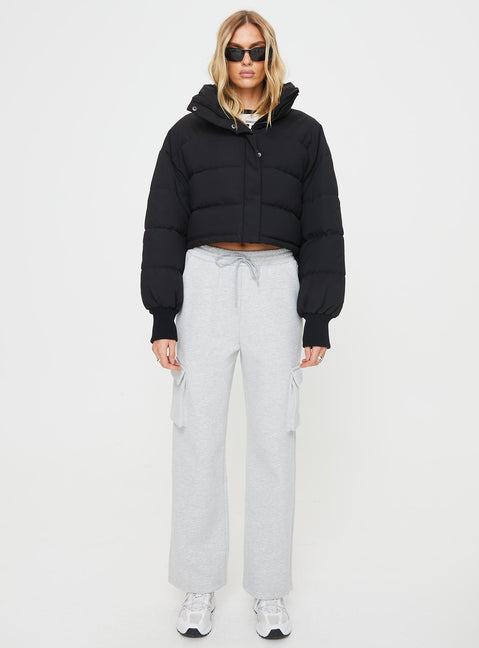 Puffer jacket Snap button fastening at front, mock neck, ribbed cuffs, adjustable drawstring around waist Non-stretch, fully lined Princess Polly Lower Impact 