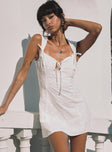 front view of model wearing Princess Polly Muffins Mini Dress White Sweetheart Neckline 