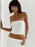 side view of model wearing Princess Polly Huckle Tube Top White Sleeveless straight 