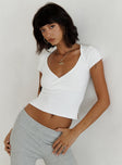 Knit top V-neckline, cap sleeves, splits at sides Good stretch, unlined 