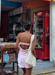 back view of model wearing Princess Polly Phillipa Mini Dress Pink Petite Straight Neck 