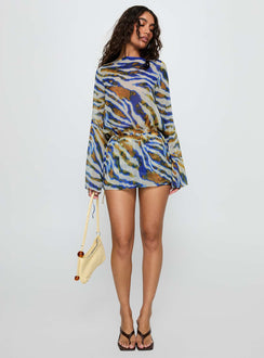 Get Closer Backless Romper Blue Zebra