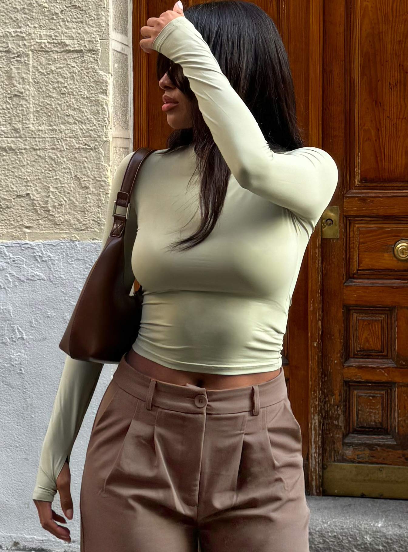 product Princess Polly Short Sleeves High Neck  Farro Long Sleeve Top Sage