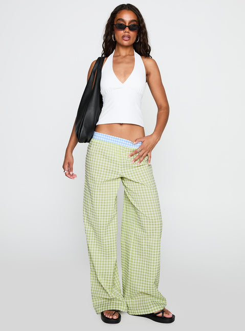 front view of model wearing Princess Polly Neevie Wide Leg Pants Green High Waisted Pants 