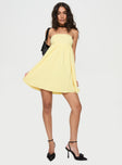 front view of model wearing Princess Polly Osment Strapless Mini Dress Lemon Straight Neck 