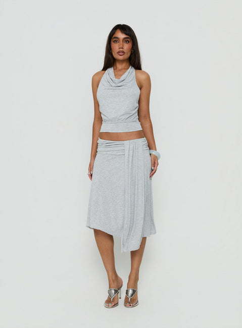 Iselda Draped Midi Skirt Grey Marle