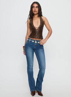 Captivated Faux Leather Halter Top Chocolate