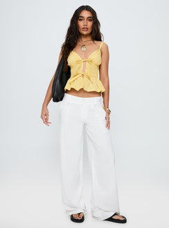front view of model wearing Princess Polly Pedra Wide Leg Pant White Low Rise Pants 