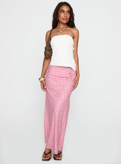   front view of model wearing Princess Polly Gorgina Tie Maxi Skirt Pink Multi Maxi 