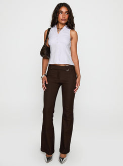 front view of model wearing Princess Polly Mark On Me Sleeveless Top Purple Stripe Sleeveless V-Neck 