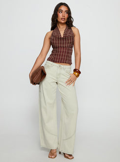 side view of model wearing Princess Polly Amargo Baggy Leg Stitch Detail Denim Jeans Sage Wash Mid Rise Jeans 