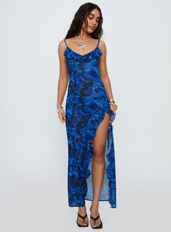 What A Thrill Split Detail Maxi Dress Blue Multi