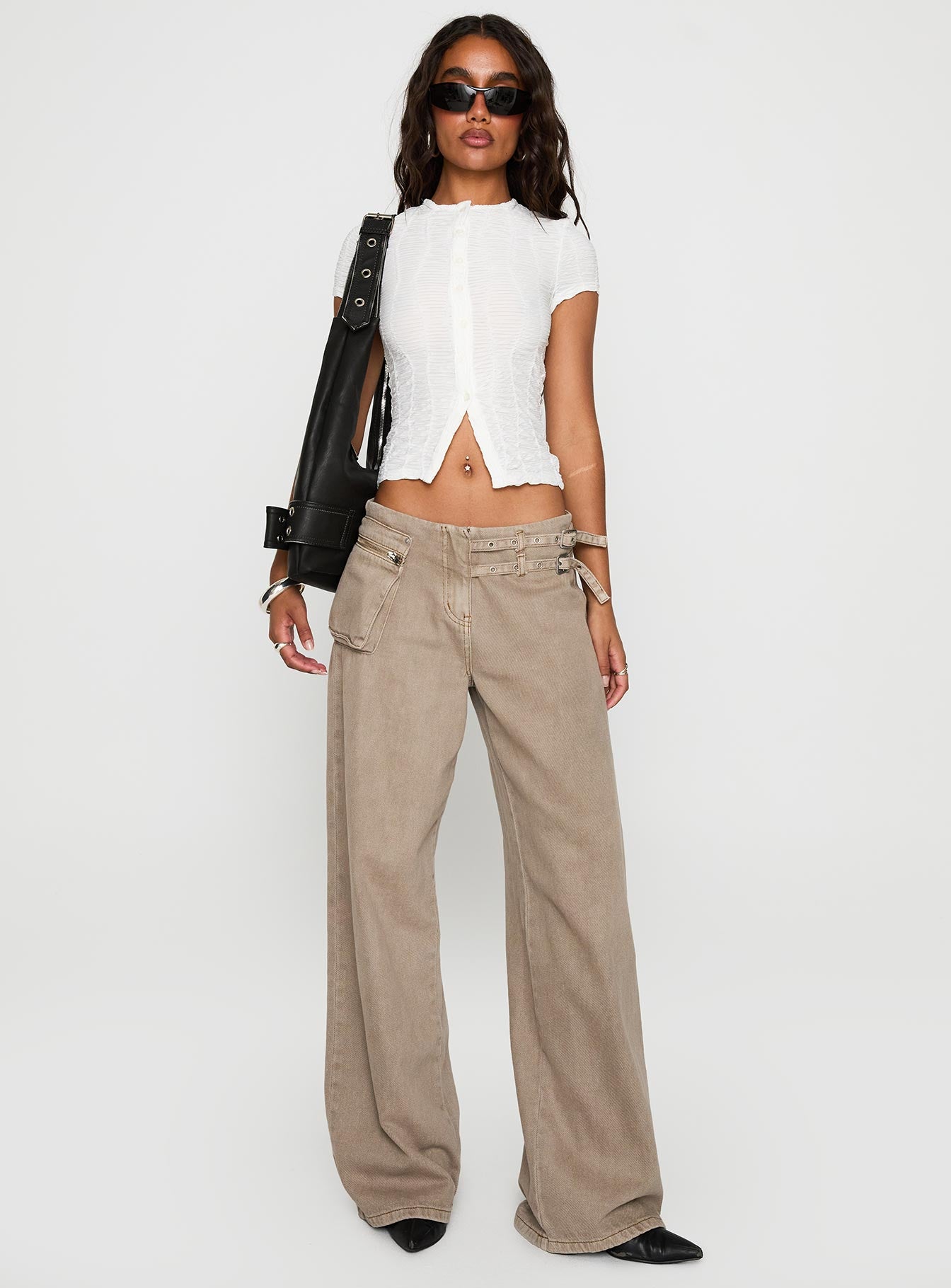 back view of model wearing Princess Polly Suzu Textured Top White Sleeveless Crew Neck 