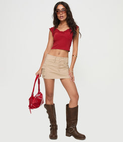 front view of model wearing Princess Polly Sharnee Top Red Sleeveless Scoop Neck 