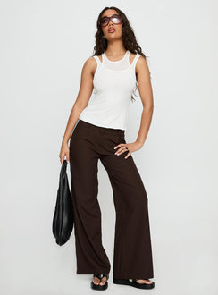 front view of model wearing Princess Polly Wendi Tipping Suit Pant Brown / Blue Mid Rise Pants 