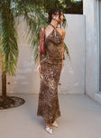   front view of model wearing Princess Polly Eleganza Maxi Skirt Leopard Petite Maxi 