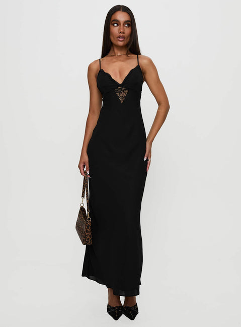 front view of model wearing Princess Polly Artea Maxi Dress Black Plunger 