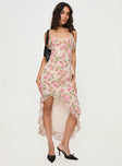 front view of model wearing Princess Polly Garys Midi Dress Cream Floral Plunger 