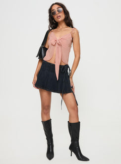 front view of model wearing Princess Polly Rica Bow Top Pink Sleeveless V-Neck 