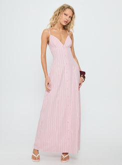 Samiyah Button Down Maxi Dress Red Stripe