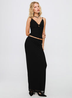Reiko Lace Trim Tie Front Maxi Set Black