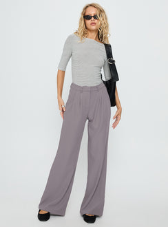 front view of model wearing Princess Polly Ambient Wide Leg Pant Grey High Waisted Pants 