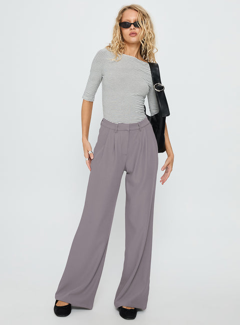 front view of model wearing Princess Polly Ambient Wide Leg Pant Grey High Waisted Pants 