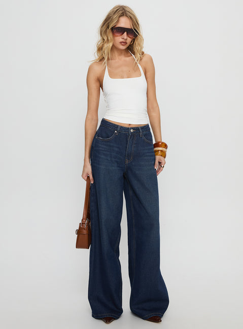 Naylor Mid Rise Wide Leg Jeans Mid Blue Denim