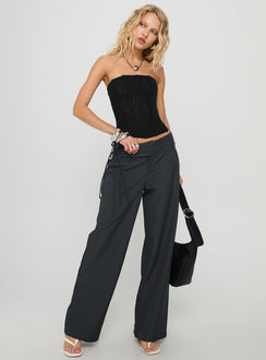 side view of model wearing Princess Polly Good Riddance Pleat Tie Slouch Pants Charcoal Low Rise Pants 