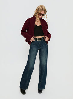 Jessalynn Faux Suede Zip Through Jacket Burgundy