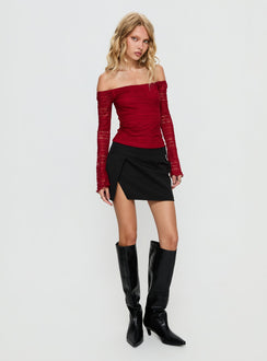 Deyci Lace Off Shoulder Top Red
