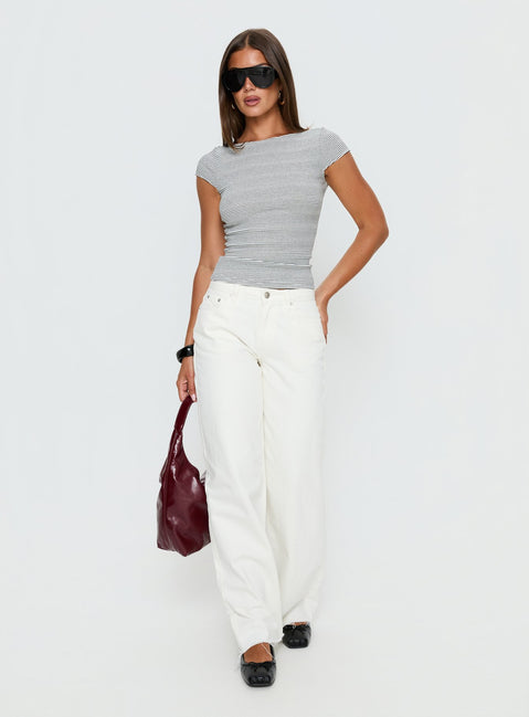 front view of model wearing Princess Polly Darla Low Rise Straight Leg Jean White Low Rise Jeans 