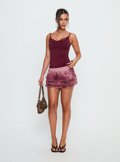 Spring To Summer Lace Trim Cami Top Plum