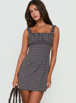 Donnamarie besticktes Minikleid mit braunem Karomuster