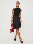   front view of model wearing Princess Polly Dereveko Pleated Midi Skirt Black Pinstripe Knee 